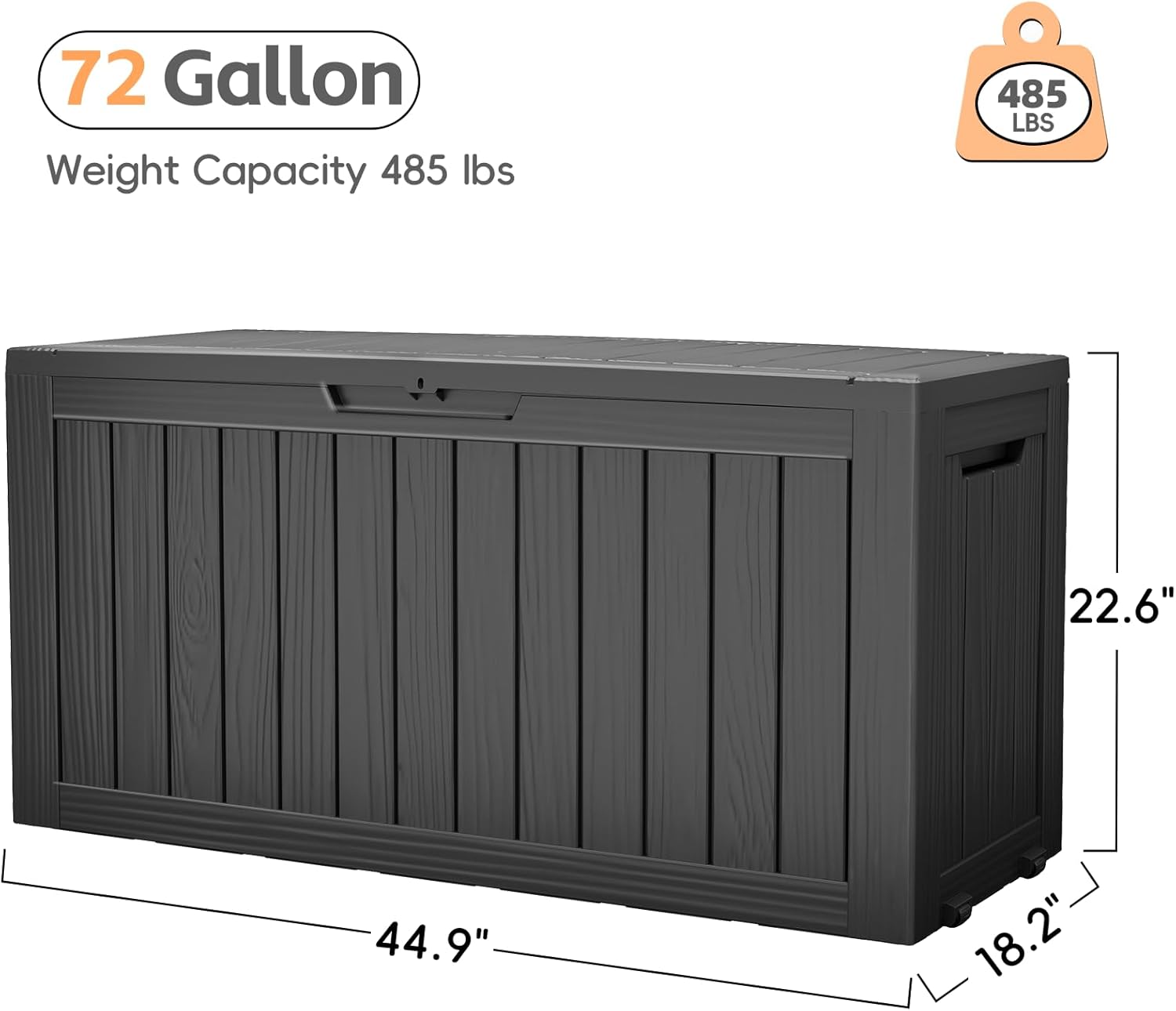 Outdoor Storage Box, 72 Gallon Waterproof Resin Deck Box, Storage Bin for Package Delivery, Patio Furniture Cushion, Garden Tools, Pool Accessories, Weatherproof and UV Resistant, Black