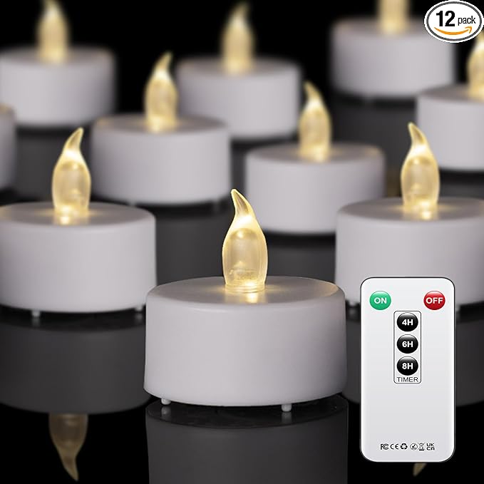 Tea Light Remote Control Candle,Flickering Flameless LED Candle,Long Lasting 400+Hours,Battery Operated with Timer for Home Decoration Seasonal &Festival Celebration WarmWhite (12pcs)