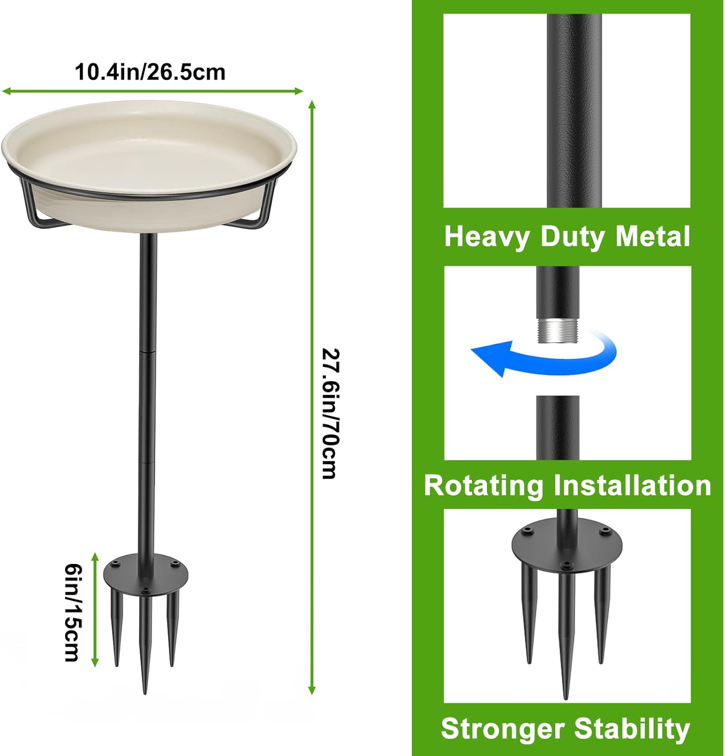 Bird Baths for Outdoors, Detachable Birdbaths for The Garden Clearance, Heavy Duty Freestanding Bird Baths, Bird Bath Bowl Spa & Birdfeeder with Metal Stake Stand (White)
