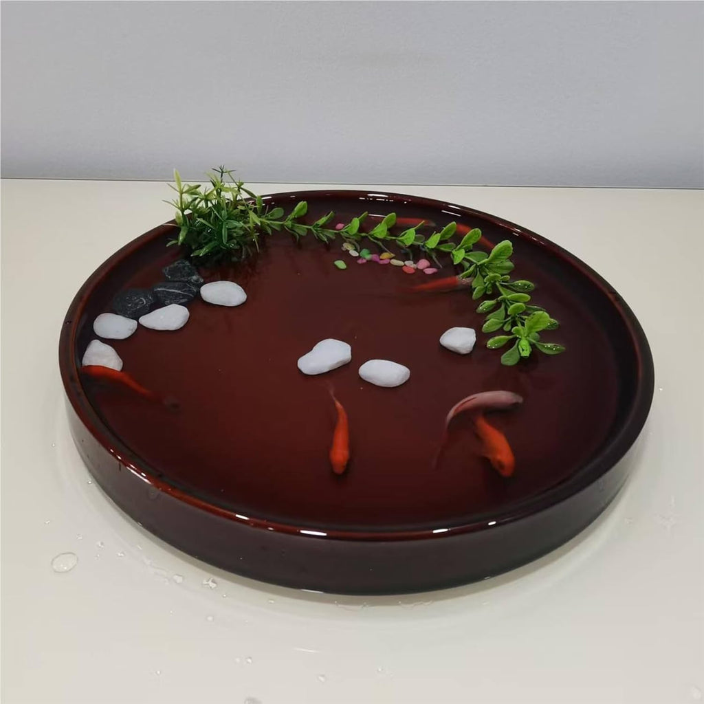 Ceramic Plant Saucer 10 Inch, Round Plant Trays for Indoors/Outdoors, Flower Pot Saucers for Holding Water Drips and Soil, Ceramic Drainage Tray for Plant Pot (Brown)