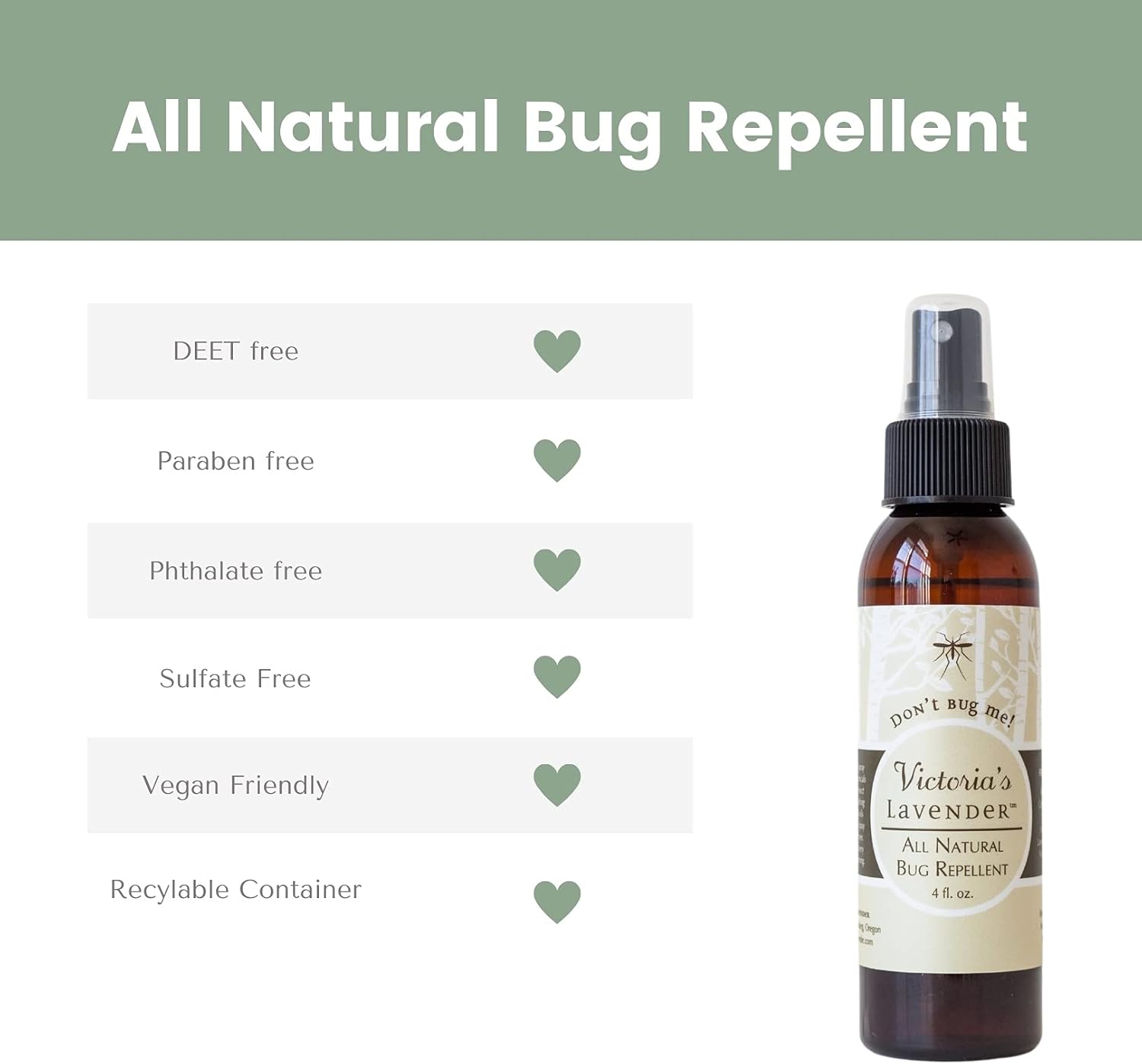 Victoria's Lavender Organic Don’t Bug Me Insect Spray DEET-Free, Made with Plant Based Essential Oils & Aloe Vera - Made in The USA - (2 Fl Oz Plus 4 Fl Oz)