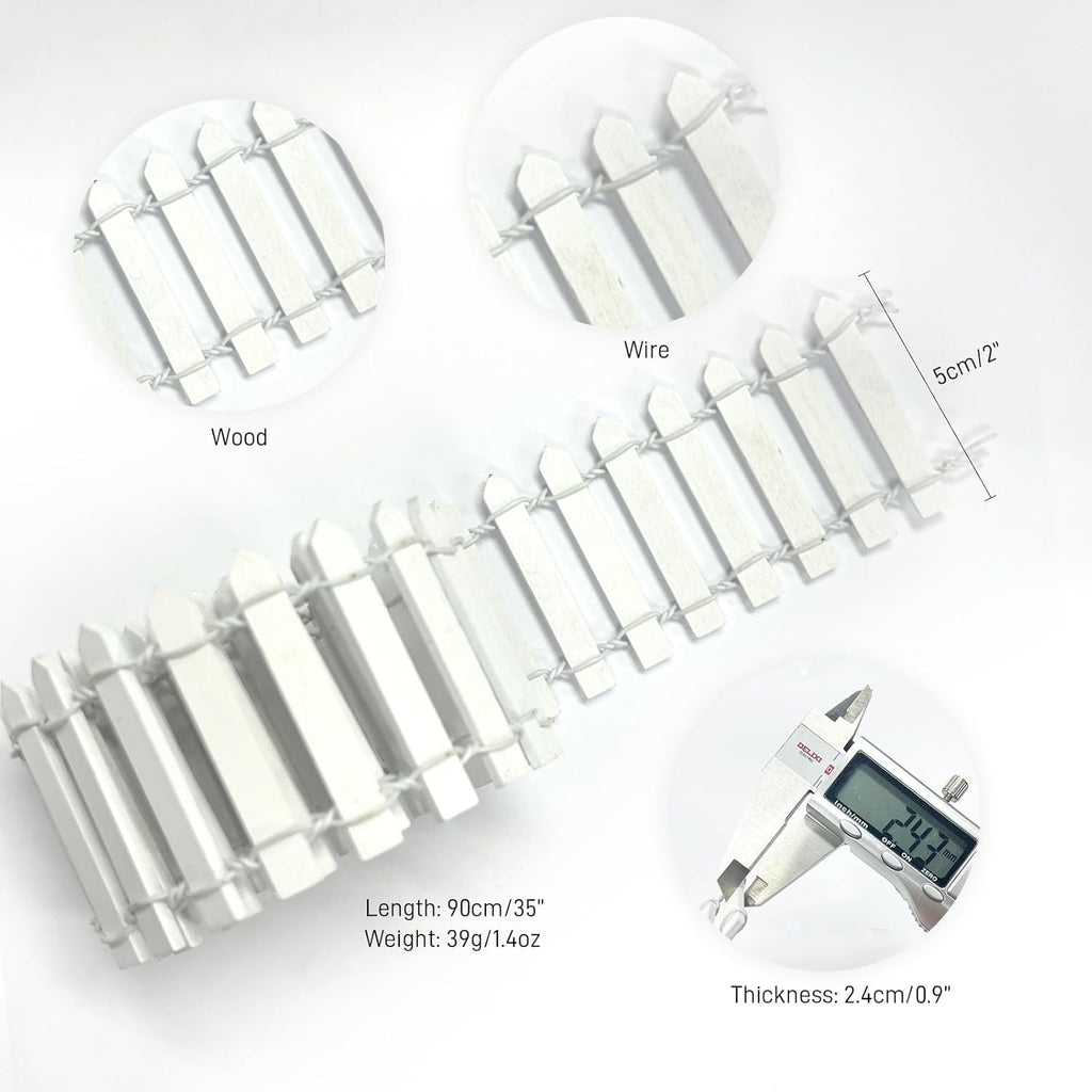 35 Inches Mini Fairy Garden Fence DIY Small Wood Decorative Picket Fence Micro Landscape Miniature Ornaments for Dollhouse, Crafts, Diorama Project, Plant Pot, White