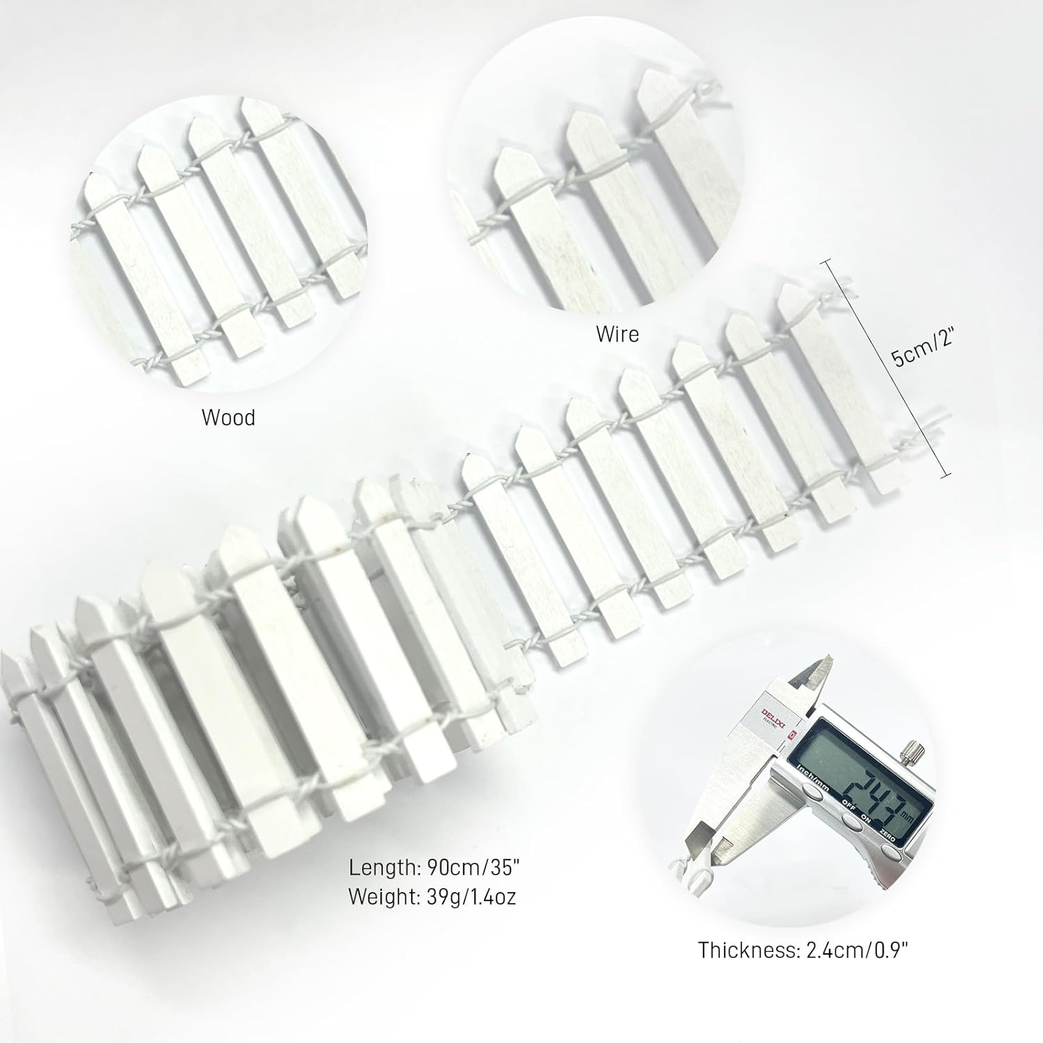 35 Inches White Mini Fairy Garden Fence Small Wood Decorative Picket Fence DIY Micro Landscape Miniature Ornaments for Dollhouse, Crafts, Diorama Project, Plant Pot