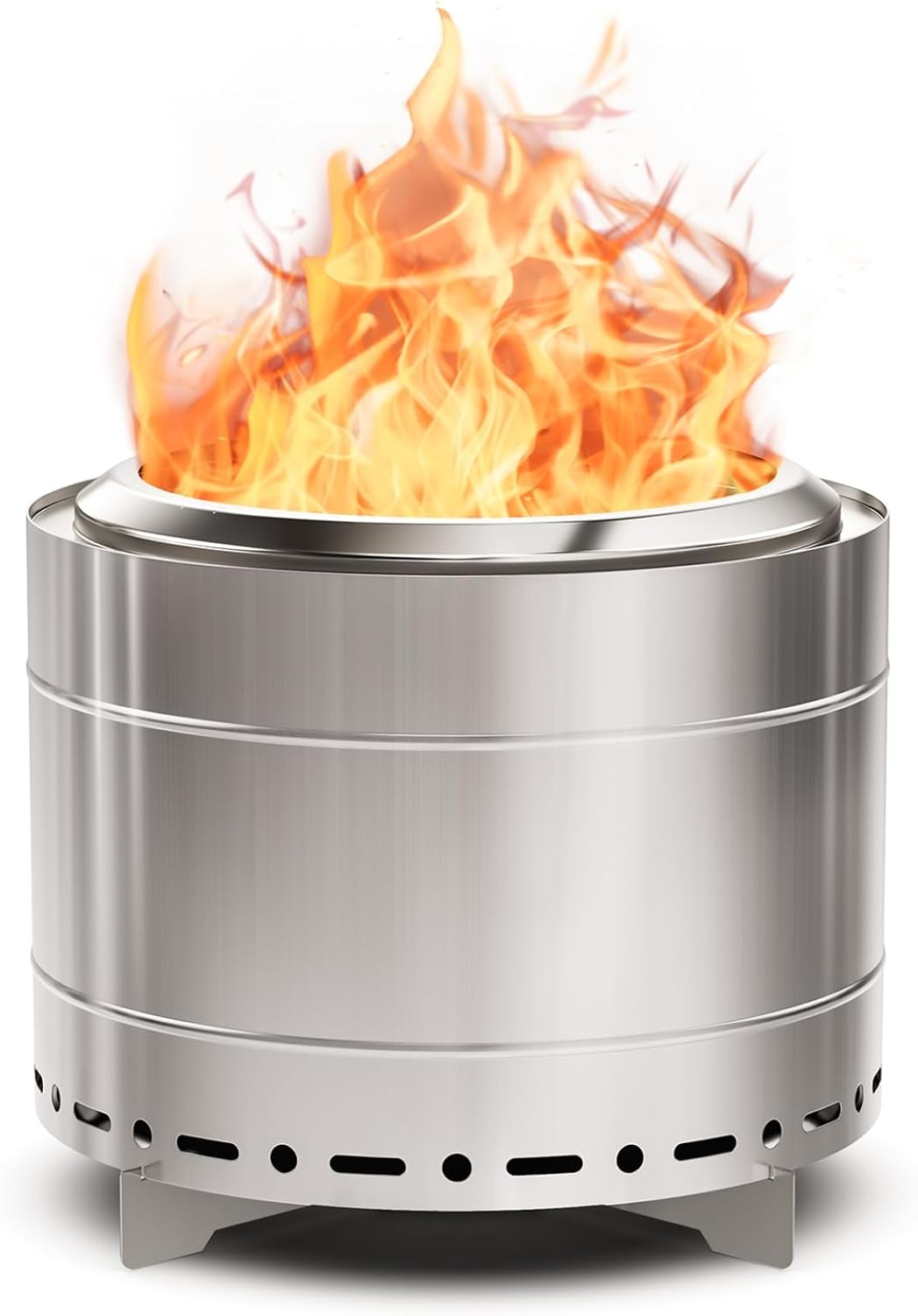 19.5 inch Smokeless Fire Pit with Carry Bag, Stainless Steel Outdoor Smokeless Firepit, Wood Burning Fire Pits for Camping, Bonfire,Low Smoke Firepit for Outside(Silver)