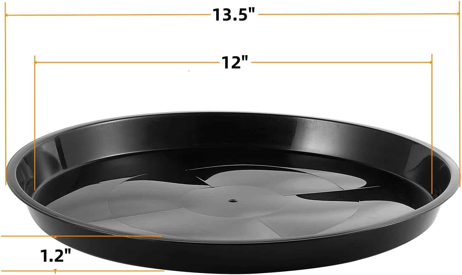 Kichwit 4 Pack 13.5 Inch Plant Saucer, Round Plastic Plant Trays for Indoor & Outdoor (Black, 13.5 Inch)