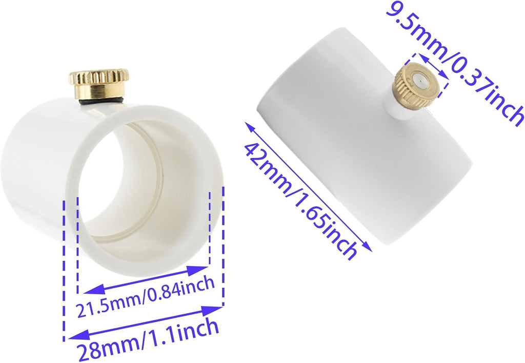 5 Pcs PVC Mist Nozzle Coupling with Brass Mist Nozzle for 1/2 Inch PVC Pipe for Greenhouse Outdoor Misting Cooling System (White)
