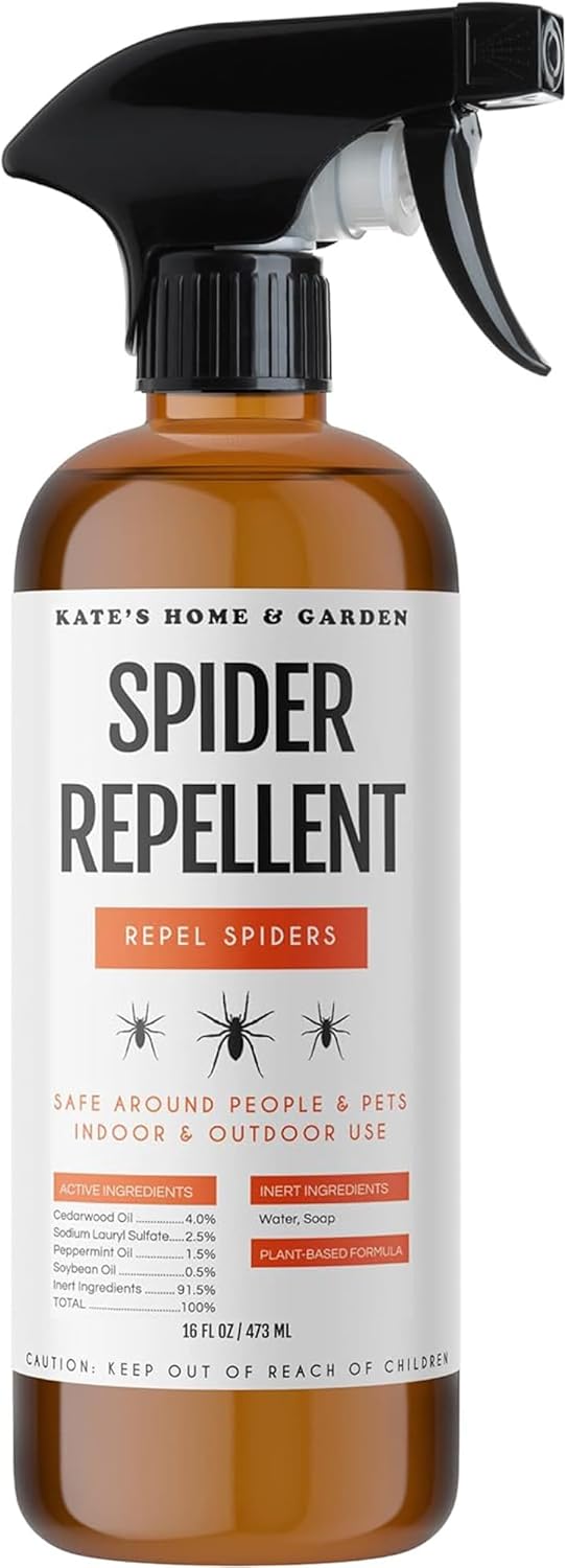 Kate's Home & Garden Spider Repellent Indoor. All Natural Peppermint Oil Spray for Spiders & Outdoor (16oz, Non Toxic Pesticide & Insecticide, Pet Safe)