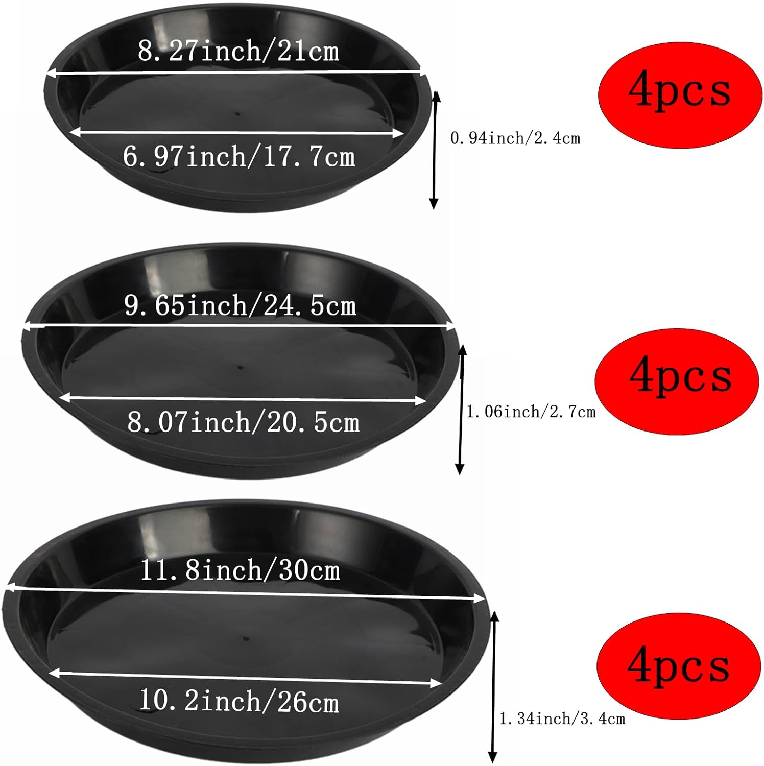 12 Pack Plant Saucer 8 10 12 Inch Plastic Plant Tray, Sturdy and Durable Flower Pot Container Accessories Plant Pot Saucers for Indoor and Outdoor (8 10 12 Inch, Black)