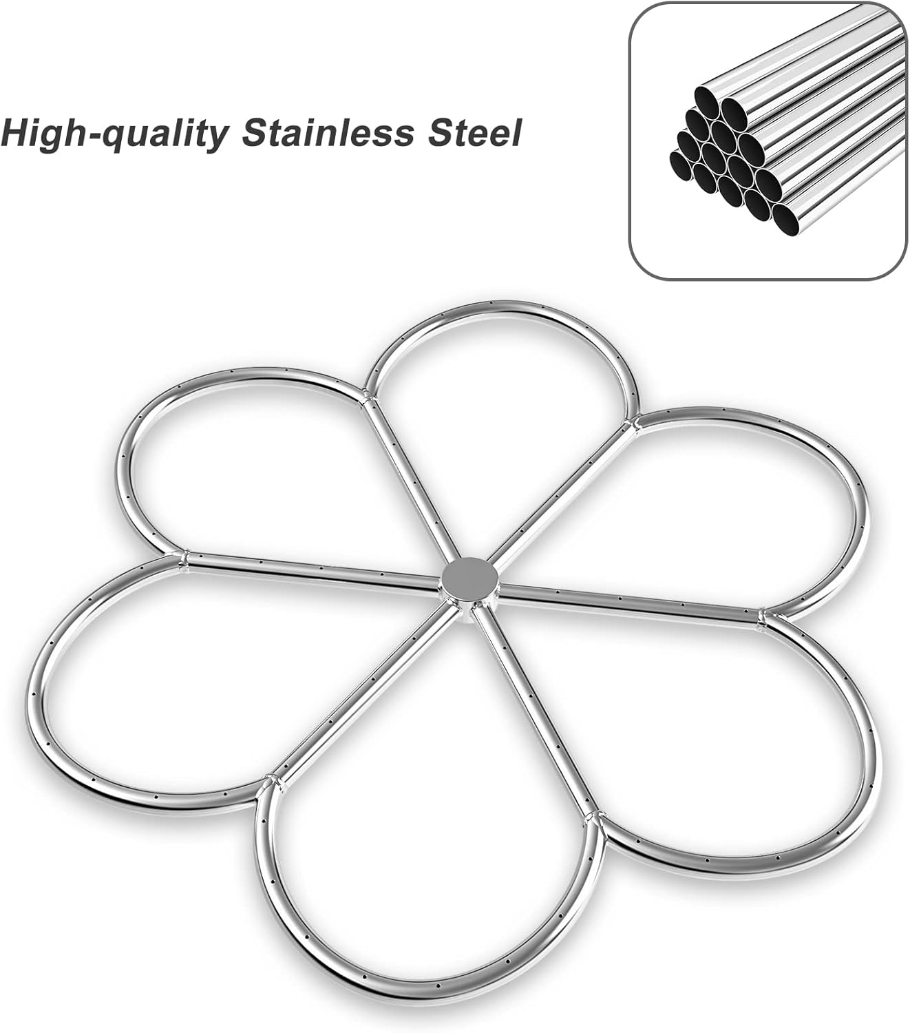 Skyflame 30-Inch 304 Stainless Steel Fire Pit Burner, Flower-Shape Burner Ring for Fire Pit, Natural Gas & Propane Fireplace, Max BTU 435K