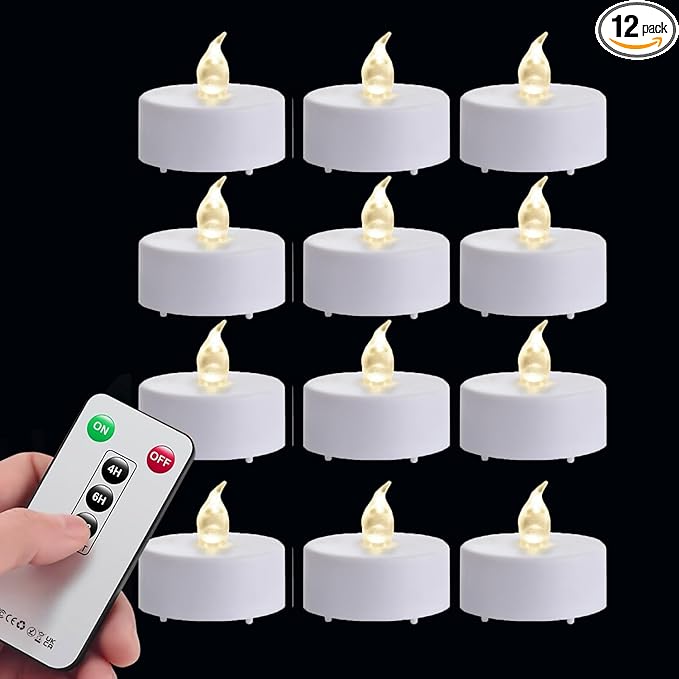 Tea Light Candles with Remote Control,12pack Flickering Flameless LED Candle,Long Lasting 400+Hours,Battery Operated with Timer for Home Decoration Seasonal &Festival Celebration WarmWhite