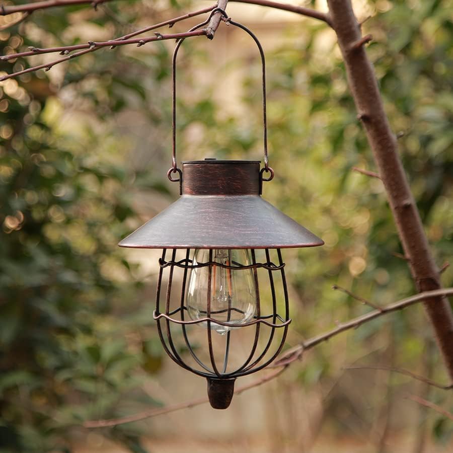 YAKii 2 Pack Solar Lantern Hanging Waterproof Outdoor Metal Solar Lamp with Warm White Light Decorate for Yard Garden Pathway Patio Porch Decor (Antique Copper)