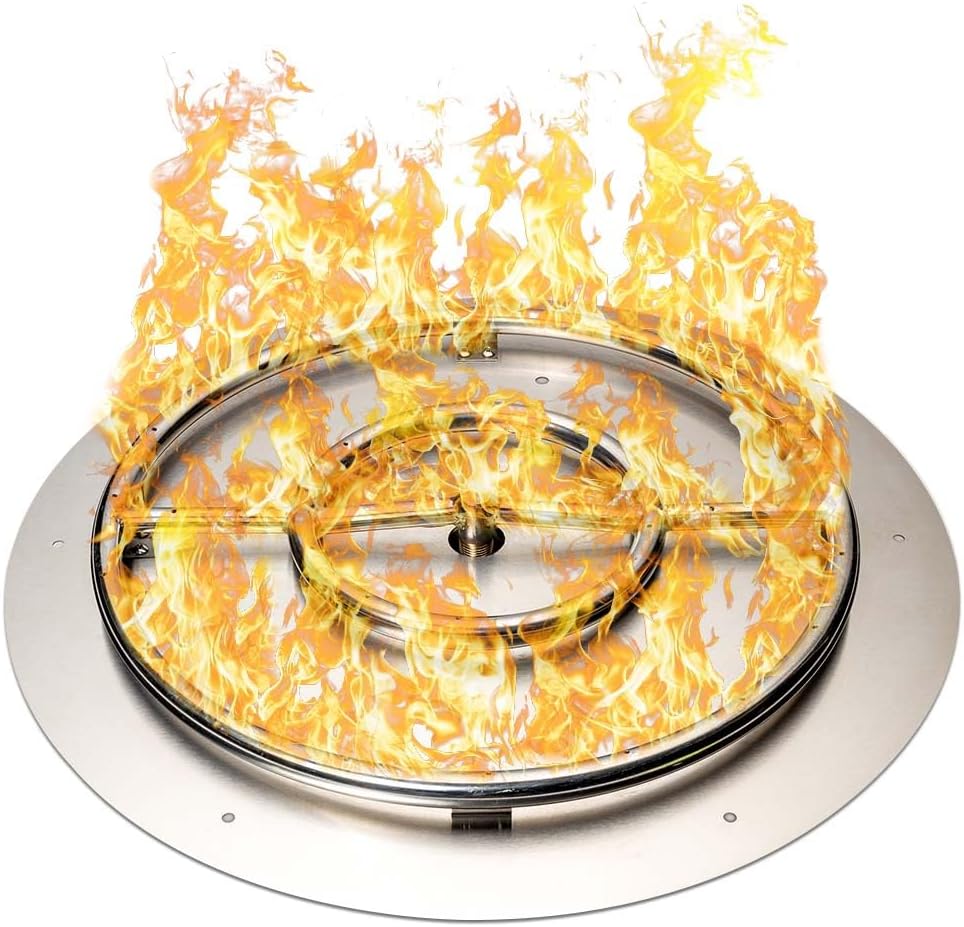 Stainless Steel Fire Pit Burner Pan & Ring, Works with Liquid Propane or Natural Gas, 22-Inch Pan, 18-Inch Ring, 150,000 BTU Max
