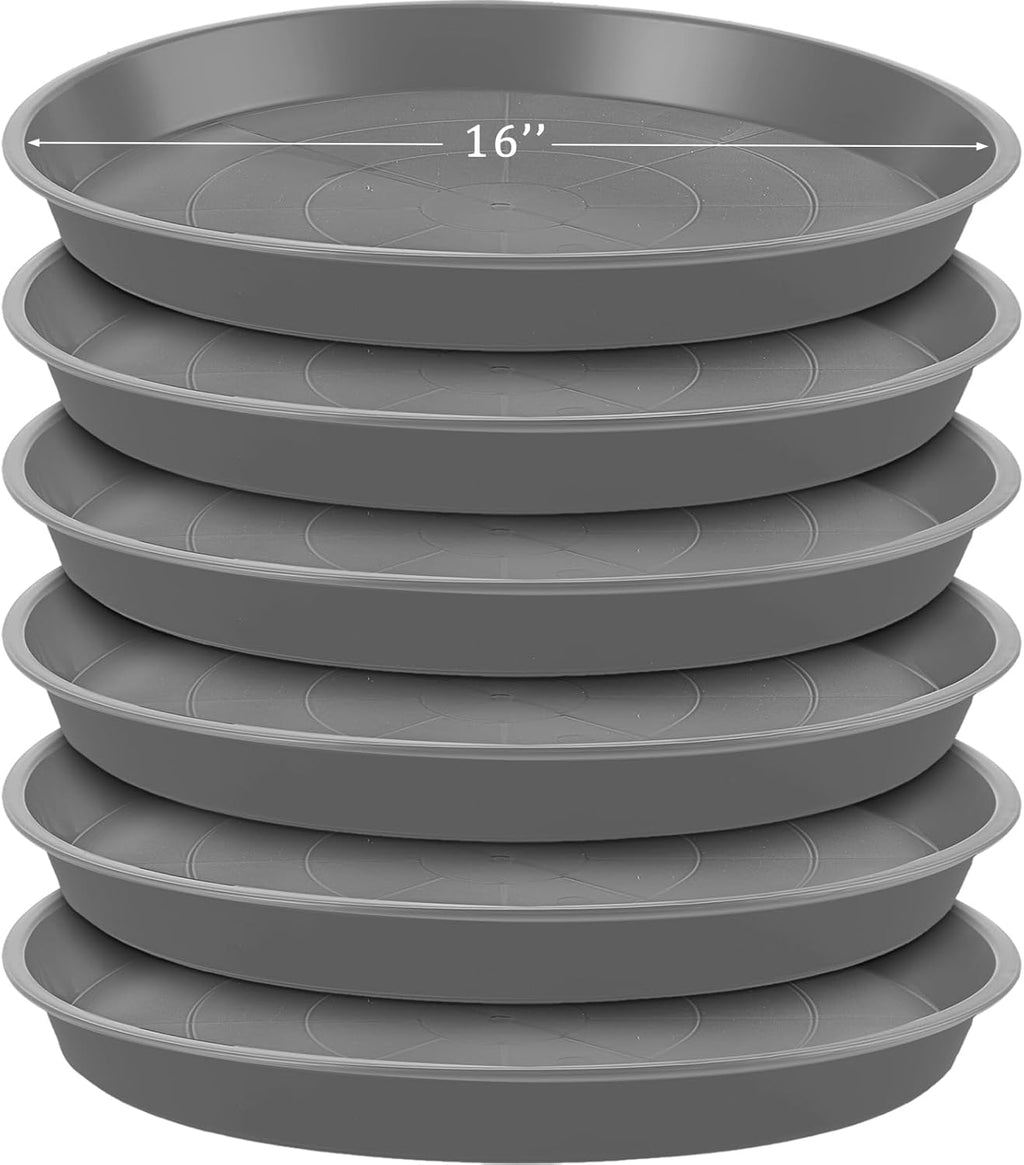 Eccliy 6 Pack Plastic Plant Saucer Heavy Duty Planter Saucers Large Plant Pot Saucers Plastic Water Trays for Indoors and Outdoors Flower Plant Plant Drip (Gray,16 Inch)