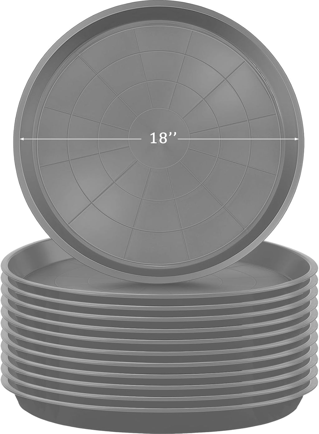 Eccliy 12 Pcs Plastic Plant Saucers Round Plant Tray Large Flower Pot Heavy Duty Planter Water Trays Thick Planter Drip Saucers for Indoors and Outdoors(18 Inch,Gray)