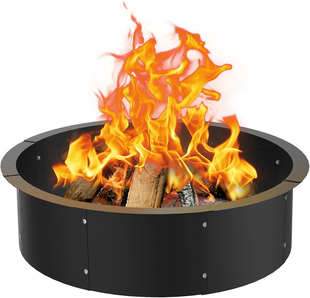 36 Inch Inner Round Fire Pit Ring Insert for Outside Wood Burning, 40 Inch Outer 36 Inch Inner DIY Outdoor Fire Pit Liner Ring for Garden, Patio, Backyard or Camping, 1.5mm Thick Metal Steel
