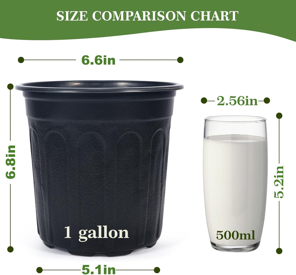 100Pcs 1 Gallon Black Nursery Pots, Soft Plastic Seedling Plant Pot with Holes, Garden Flower Seedling Pot for Indoor/Outdoor Use, Small to Medium Size