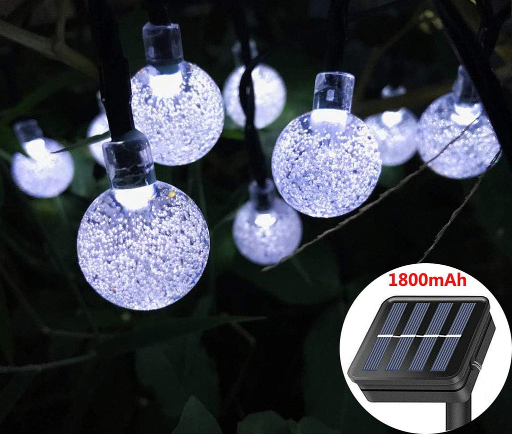 Solar String Lights Outdoor, 20ft Waterproof 30 LEDs 8 Modes Crystal Globe Solar String Fairy Lights Backyard Patio Christmas Lights for Holiday Party Gardens Backyard Wedding (White)