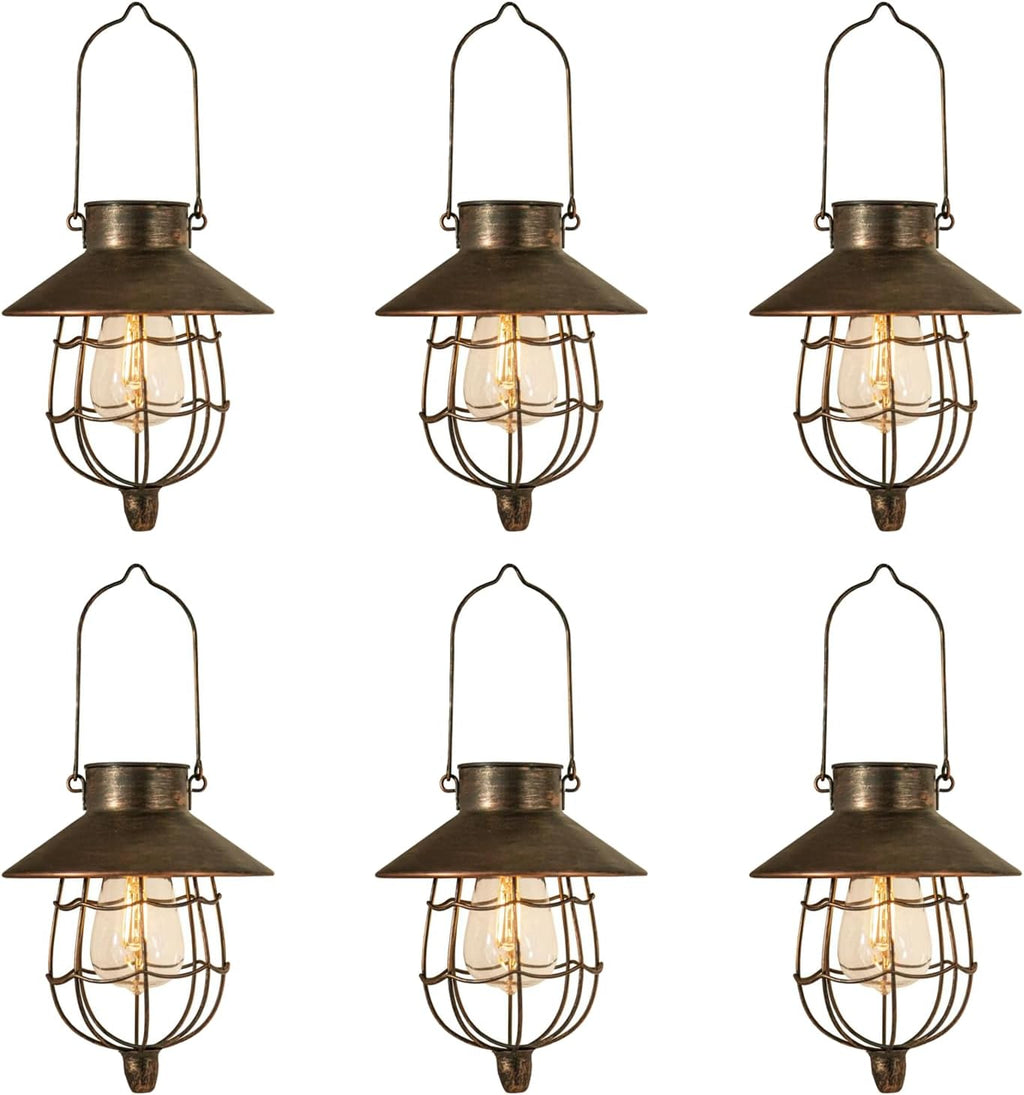 YAKii 6 Pack Solar Lantern Hanging Waterproof Outdoor Metal Solar Lamp with Warm White Light Decorate for Yard Garden Pathway Patio Porch (Antique Copper)