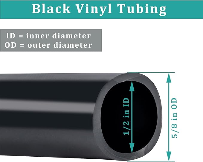 1/2" id - 10ft Black Vinyl Tubing Flexible PVC Tube Hybrid Hose Transfer Water Fuel Gas for Pond Fountain Garden Waterfall, Durable and Safe, with 2 Hose Clamps