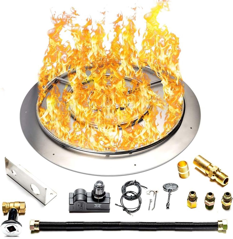 Stainless Steel Fire Pit Burner Pan & Ring Standard Kit with Spark Ignition for Liquid Propane, 36-Inch Pan, 30-Inch Ring, 200,000 BTU Max