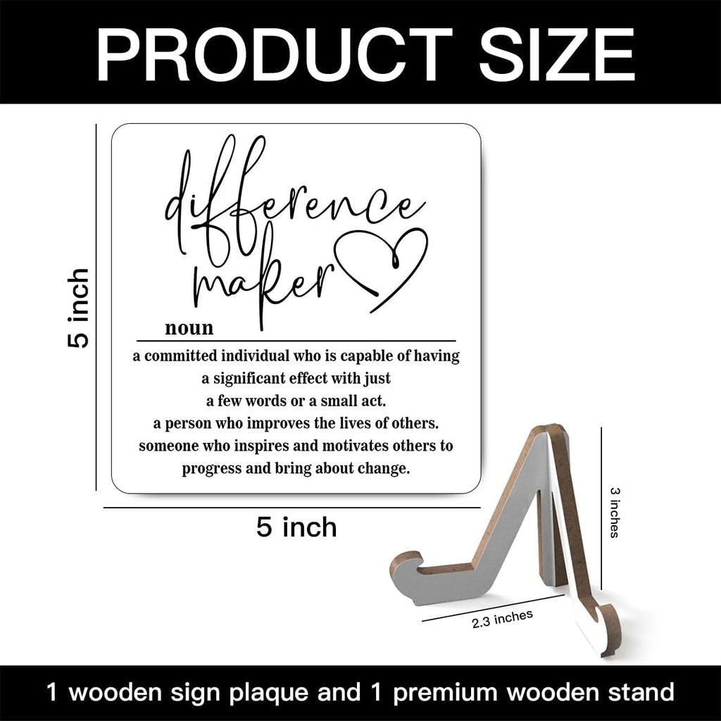 Wooden Table Sign Gift Difference Maker Definition Desk Decor Wood Plaque With Stand Unique Gift Ideas for Boss Women Best Mom Coworker Teacher Office(White)-A02
