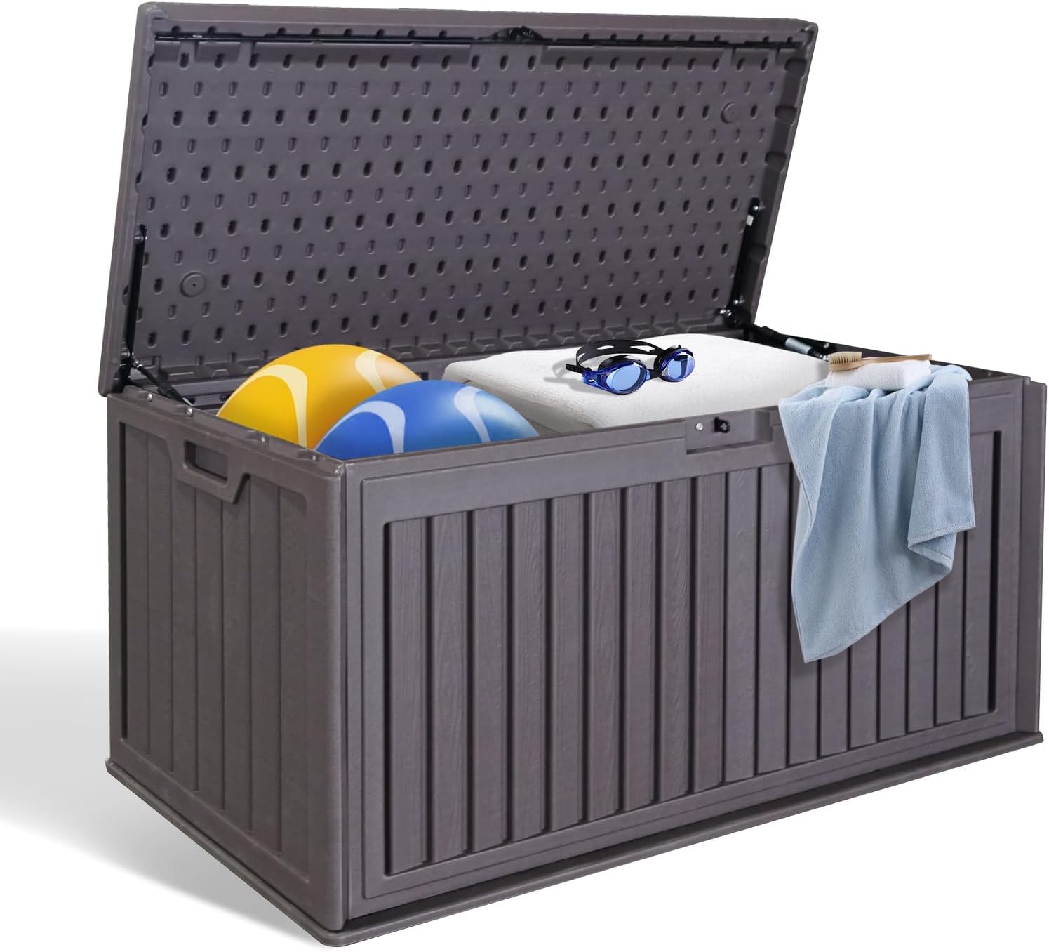 100 Gallon Outdoor Storage Box Waterproof, Resin Deck Box with Dual-Wall for Storing Gardening Tools, Pool Supplies, And More