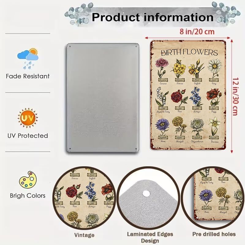 Bestylez Garden Gifts Vintage Gardening Signs Mom Grandma Birth Month Flower Tin Sign for Home Garden Greenhouse Living Room Bedroom Yard Cottage Outdoor Decor 8X12 Inch (3355)