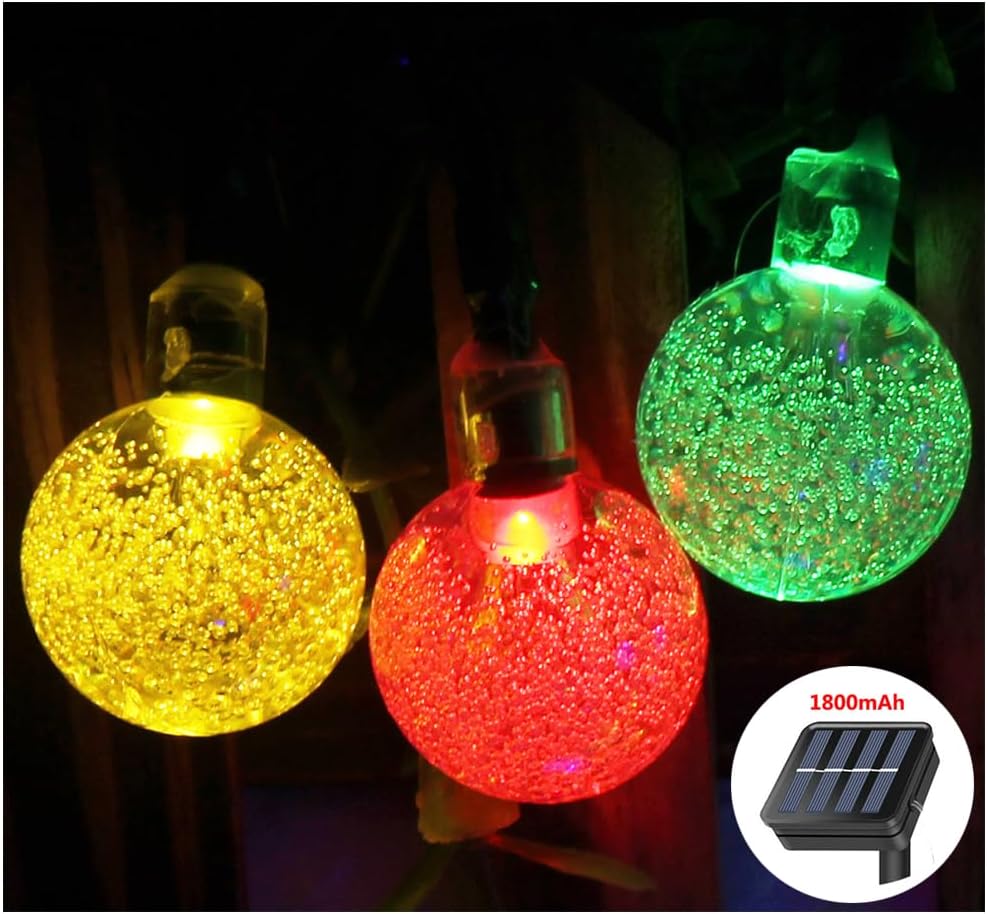 Solar String Lights Outdoor Waterproof, 36FT 60 LEDs 8 Modes Solar Fairy Crystal Globe Christmas String Lights for Holiday Party Gardens Backyard Wedding