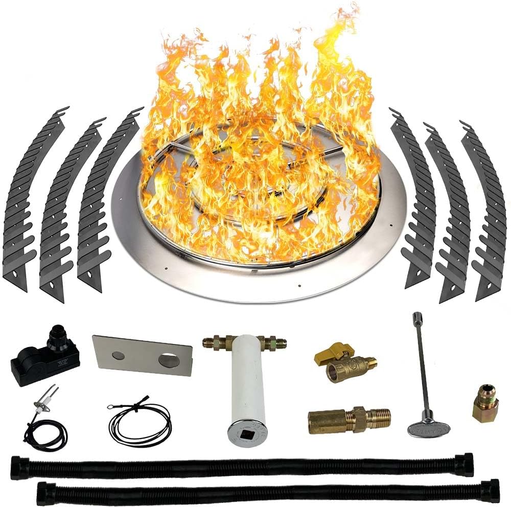 Stainless Steel Fire Pit Burner Pan & Ring Pro Kit for Liquid Propane, 36-Inch Pan, 30-Inch Ring, 200,000 BTU Max