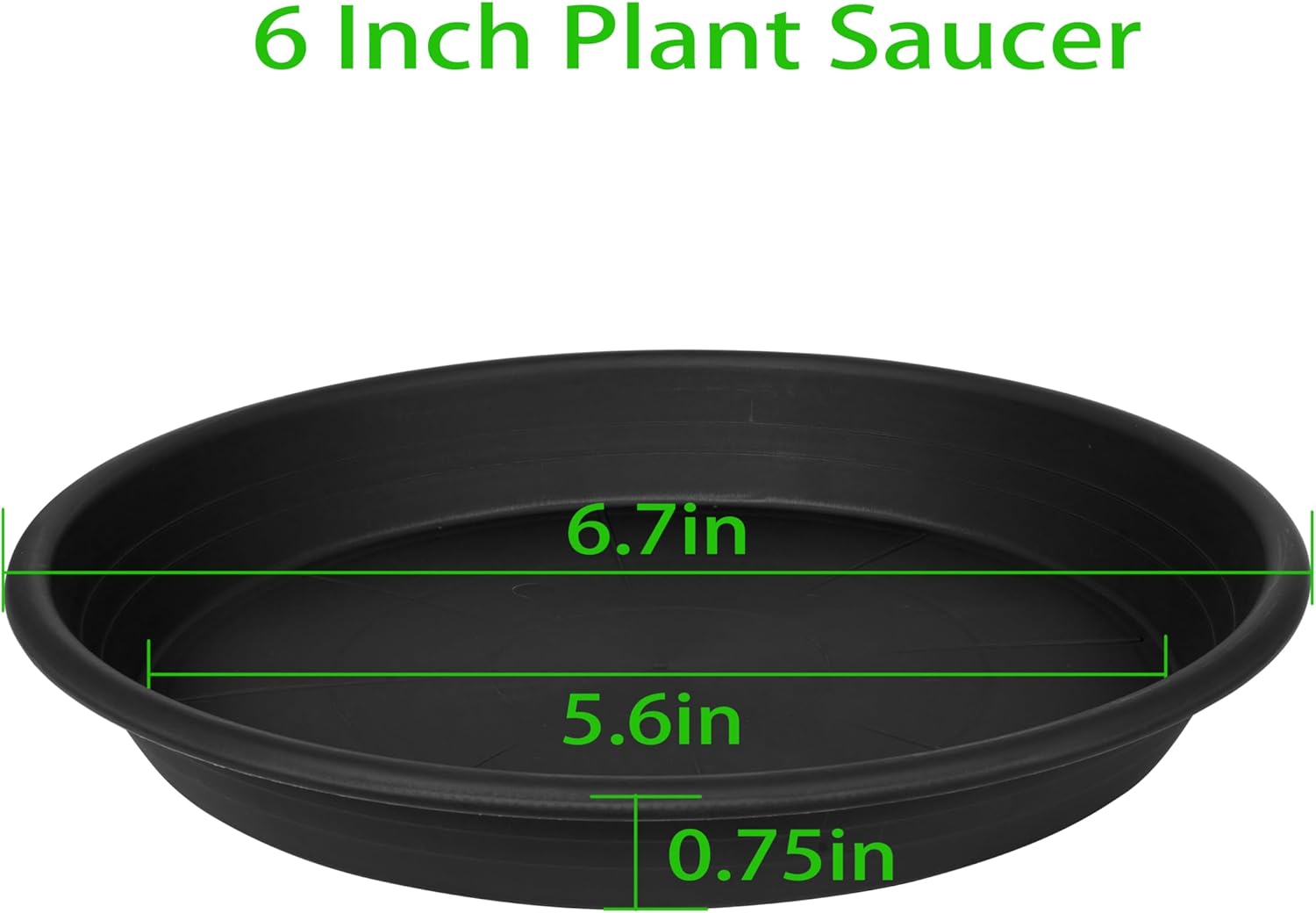 6 Pack Plant Saucer Plant Tray, 4 6 8 10 12 13 15 17 19 inch Plant Trays for Pots, Heavy Duty Plant Trays for Indoors no Holes, Plastic Plant Saucer for Planter, Bird Bath Bowls (6", Black)
