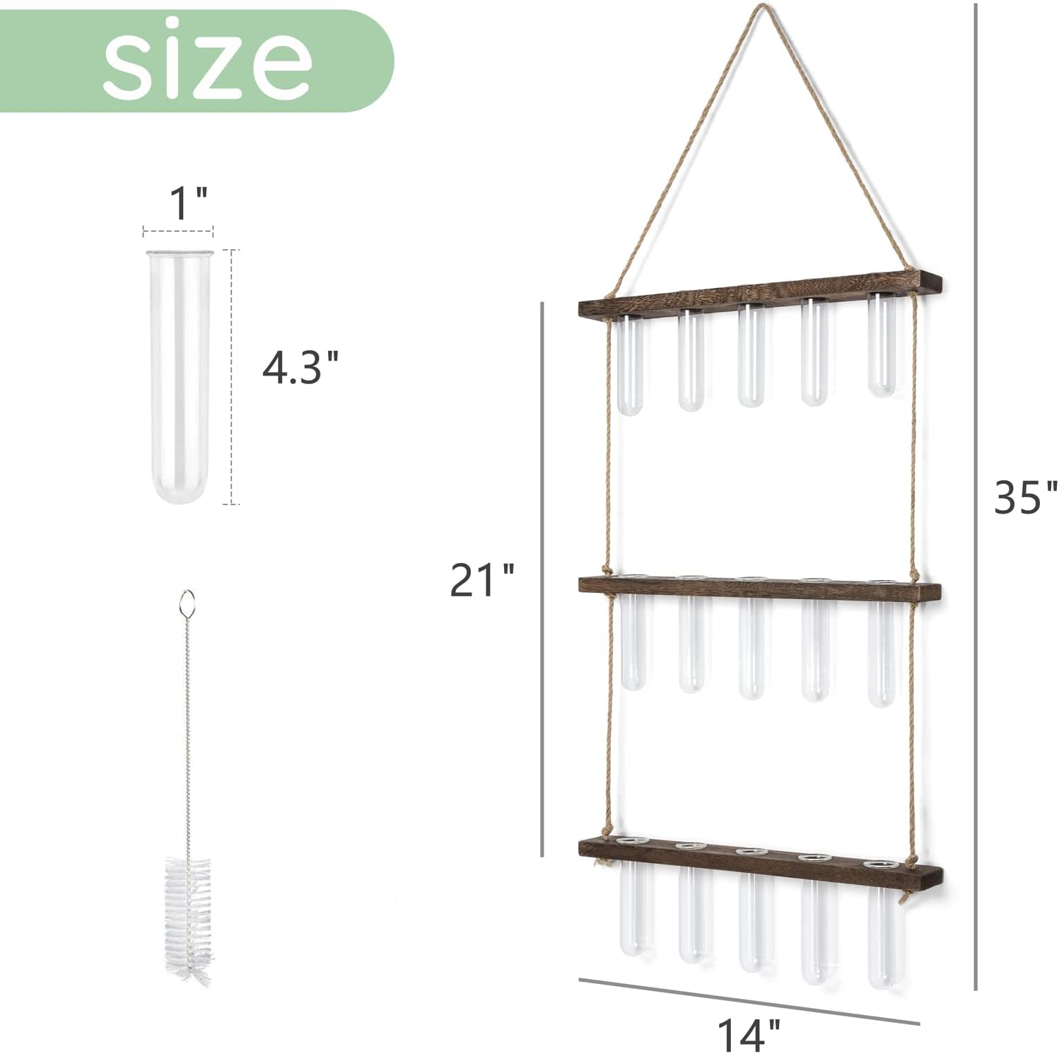 Mkono Plant Propagation Tubes, 3 Tiered Wall Hanging Terrarium with Wooden Stand Mini Test Tube Flower Vase Glass Planter Stations for Hydroponic Cutting Home Garden Office Decor Plant Lover Gift
