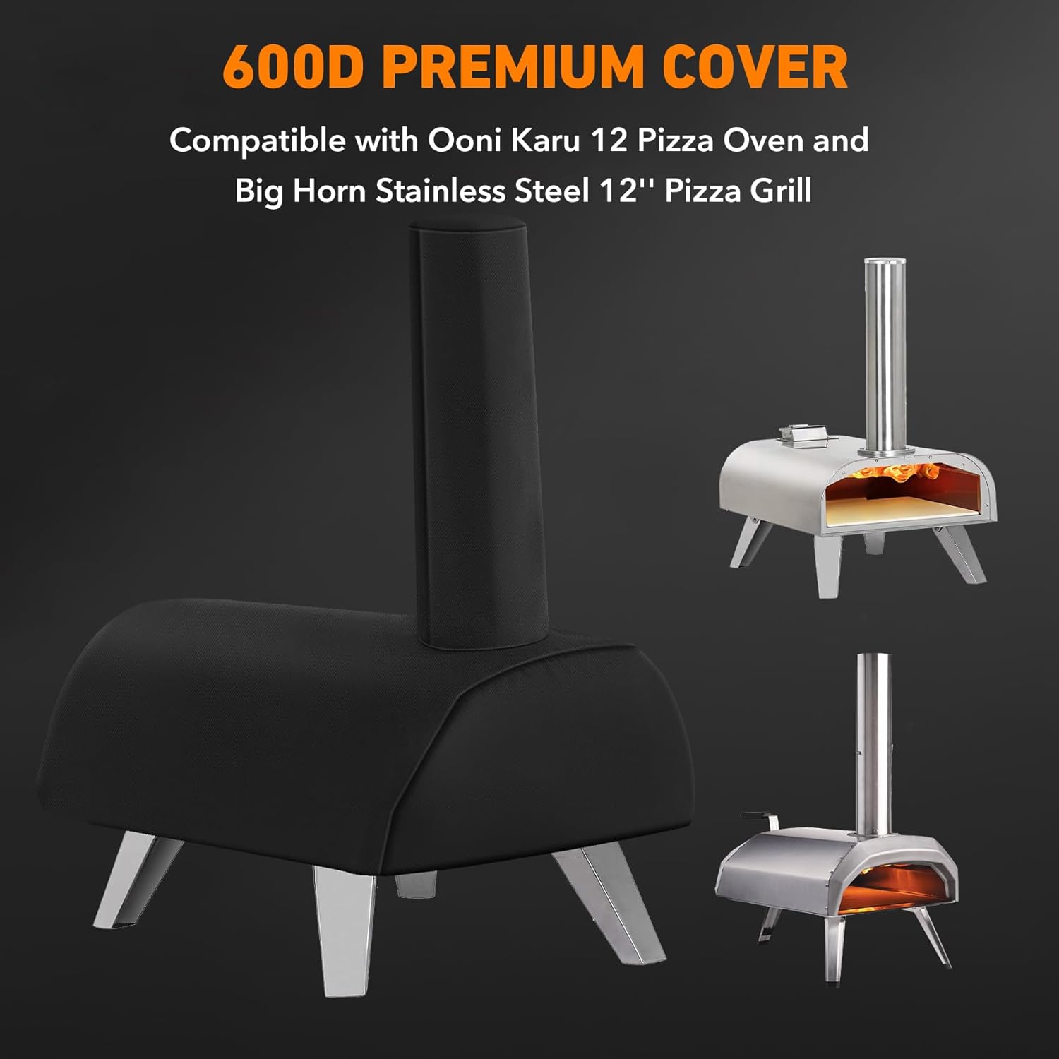ZBXFCSH Heavy Duty 600D Polyester Cover Compatible with Ooni Karu 12 Pizza Oven Aidpiza 12" Wood Pellet Pizza ovens and Big Horn Stainless Steel 12'' Pizza Grill Oven Accessories