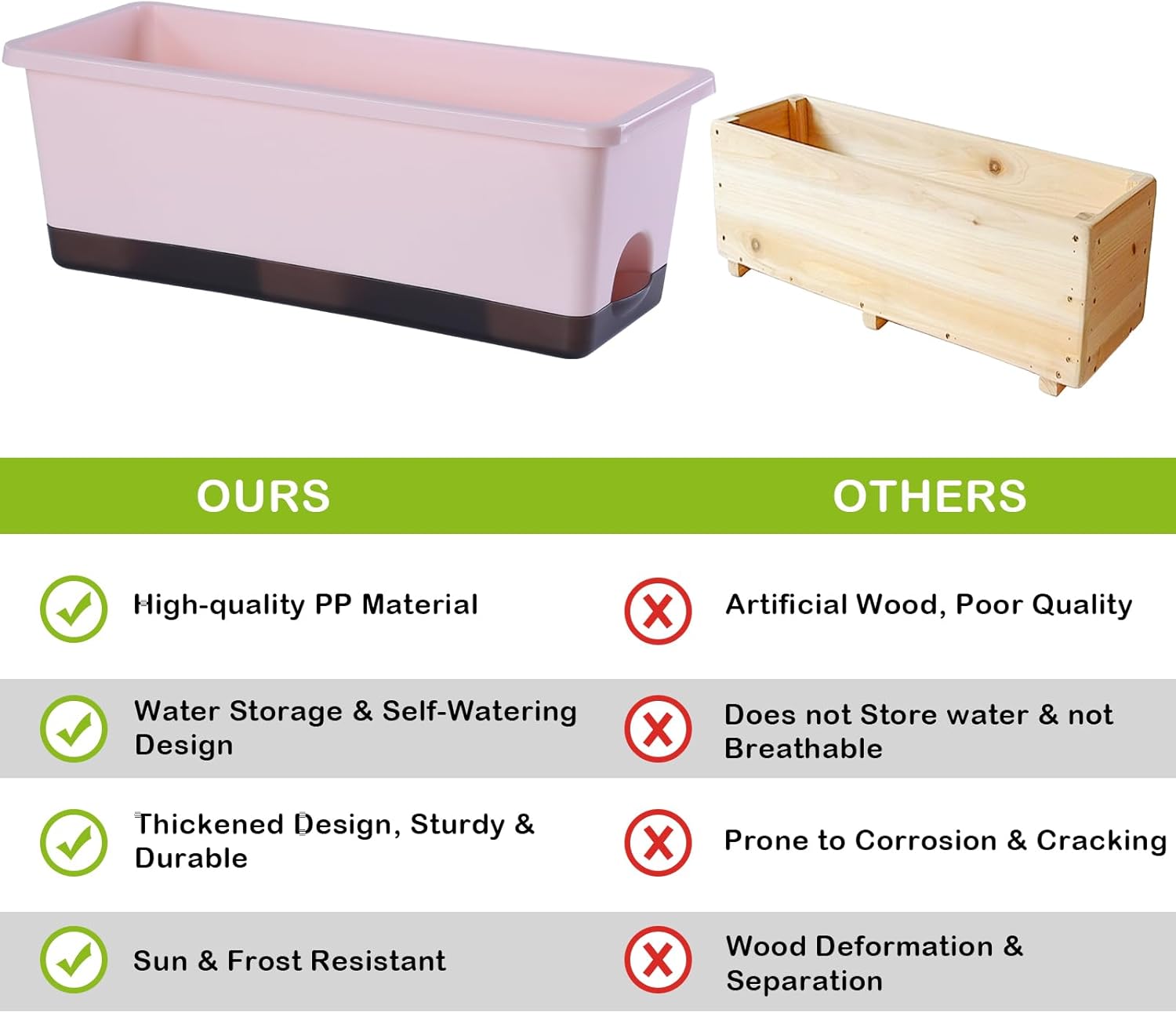 Window Box Planter 8 Pcs, 17 Inches Rectangle Flower Pots with Drainage Holes and Trays, Vegetable Planters for Windowsill Patio Garden Balcony Home Porch Yard Indoor Outdoor (Pink)