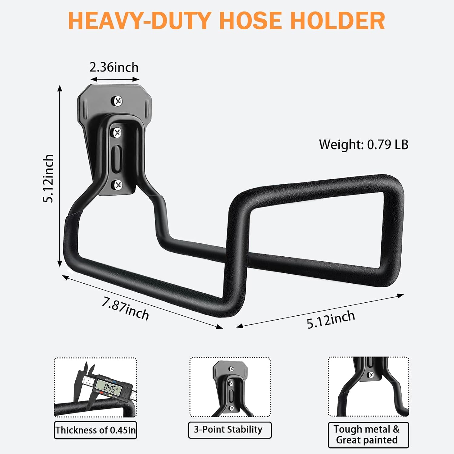 Metal Garden Hose Holder, Wall Mounted Water Hose Holder for Outside Yard, Sturdy Hose Reel Hooks-3 Pack