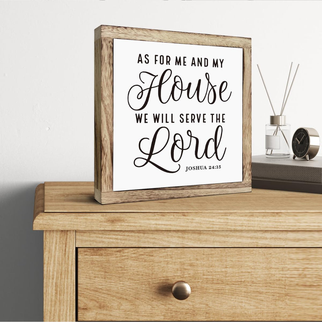 SUSZDOU Scripture Sign - 'As for Me and My House We Will Serve the Lord' Wooden Plaque, Christian Farmhouse Table Decor, Front Door Decor, Housewarming Gift