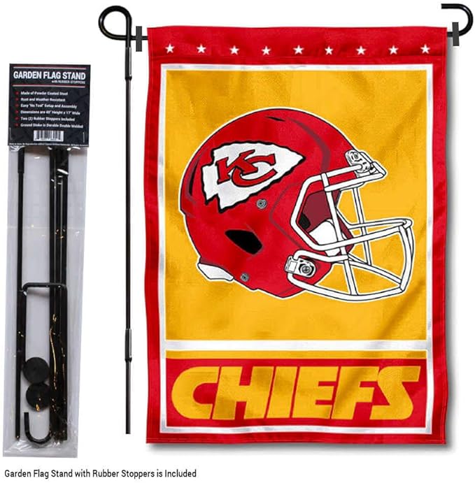 WinCraft Kansas City Chiefs Football Garden Flag and Pole Stand Holder