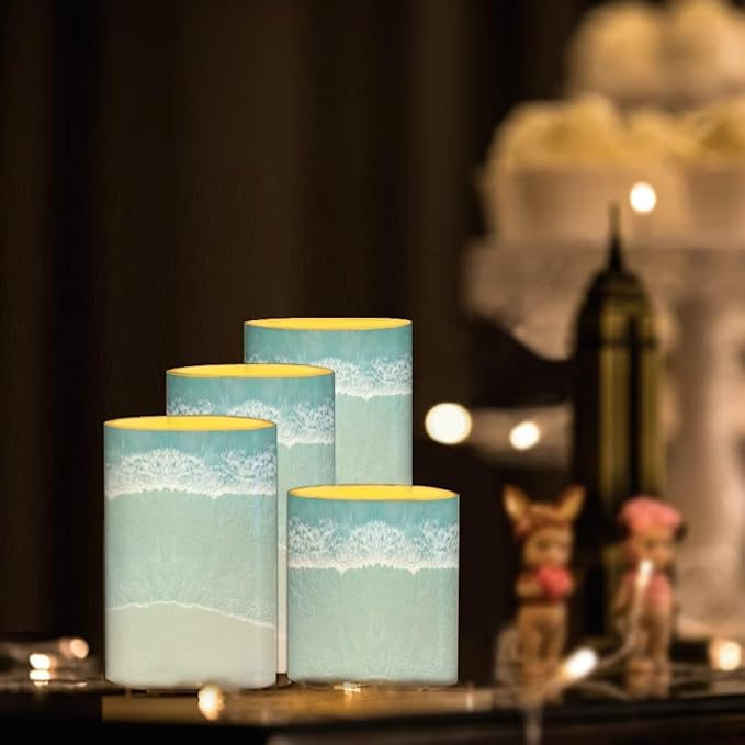 Flameless LED Candles Electric Candle Set with Remote Timer Color Changing Control Long Lasting for Table Centerpiece Home Indoor Coastal Decoration Set of 4, Beach Light Blue