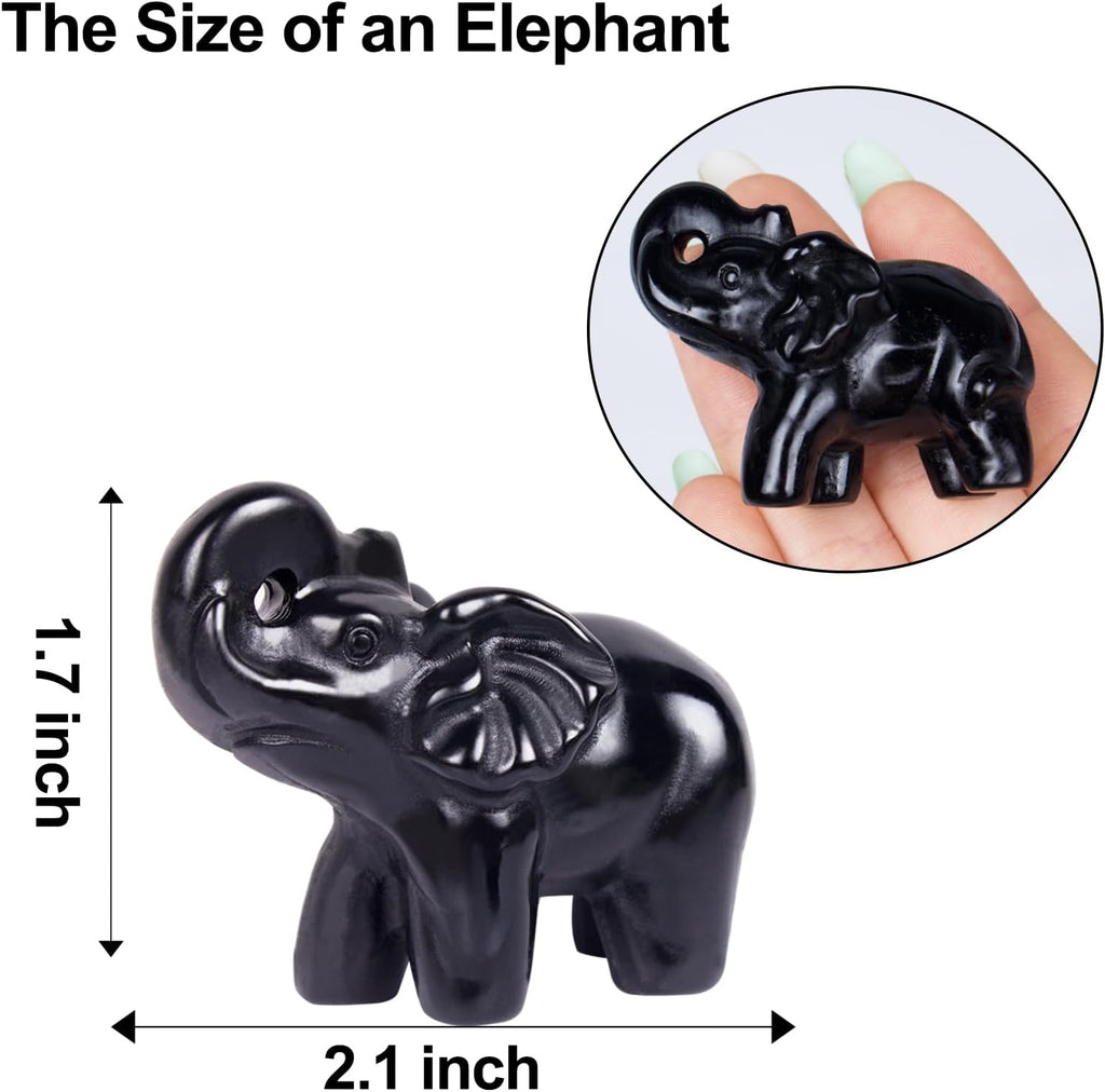 2 Inch Black Obsidian Crystal Elephant Sculpture Handcrafted Healing Stone Animal Figurine Spiritual Home Decor Lucky Charm Gift for Wealth Success Positive Energy and Meditation Lovers