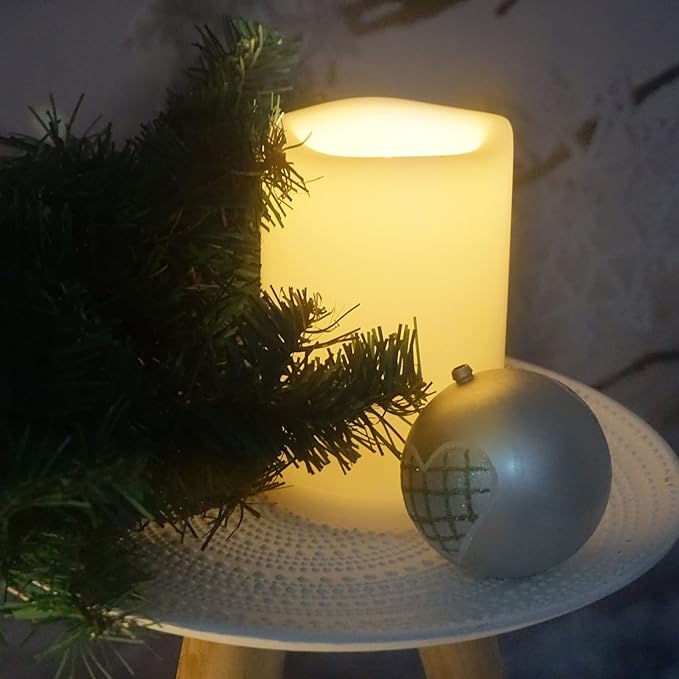 CANDLE CHOICE Waterproof Outdoor Battery Operated Flameless Candle with Timer Large Plastic Resin Bright Flickering Electric LED Pillar Lantern Patio Garden Wedding Christmas Decorations 4”(D) x6”(H)