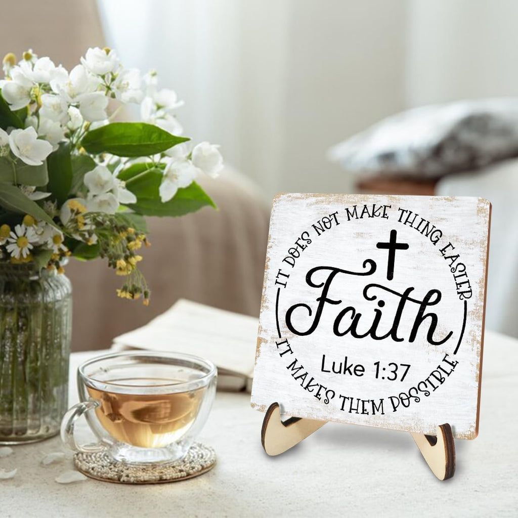 Inspirational Wood Sign Rustic Desk Decor Home House Office Work Table Desk Accessories Decorative Christian Religious Bible Verse Faith Decorations Office Supplies Living Room Cubicle Decor