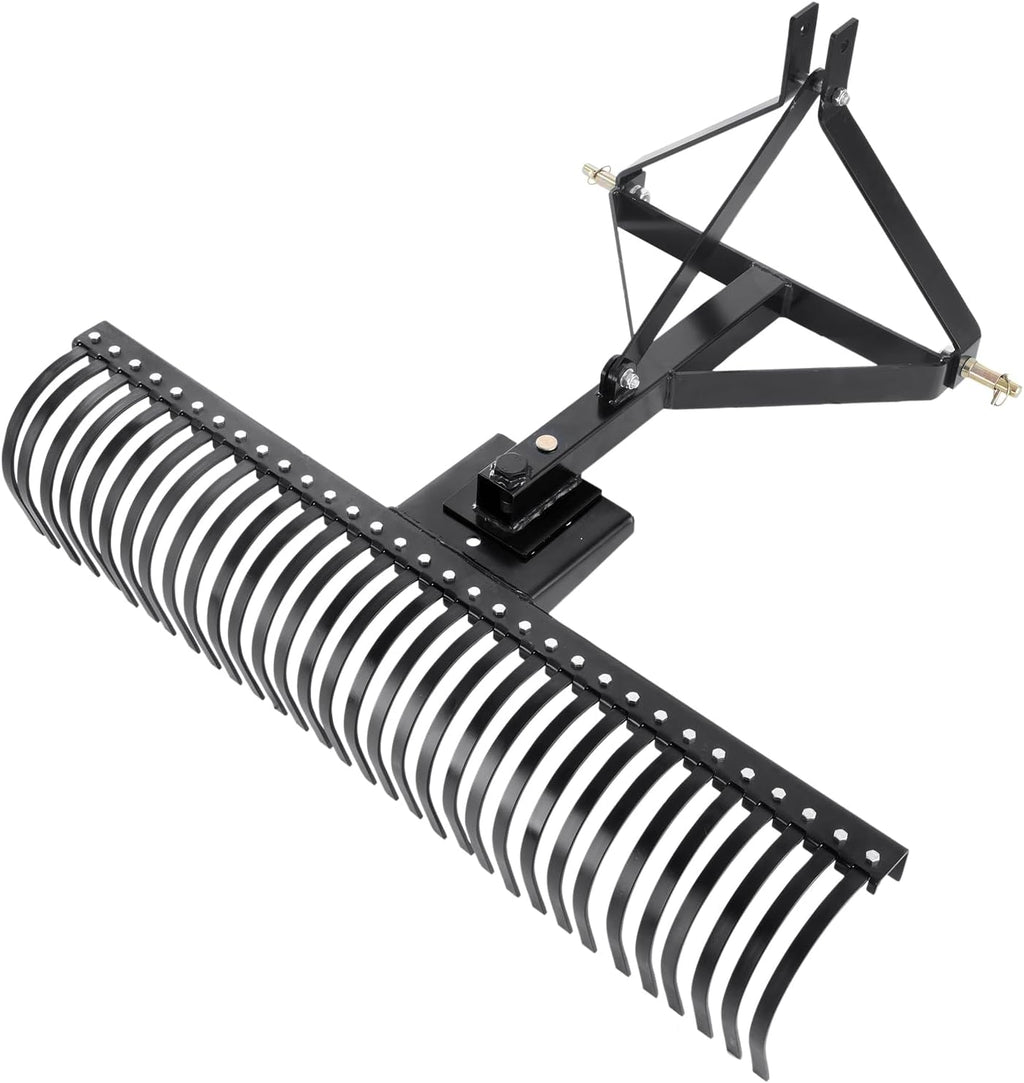 VEVOR Tow Behind Dethatcher, 60-inch Tow Dethatcher with 32 Steel Tines, 3-Point Lawn Dethatcher Rake with Attachments for Tractor, Landscape Rake for Garden, Farm, Grass