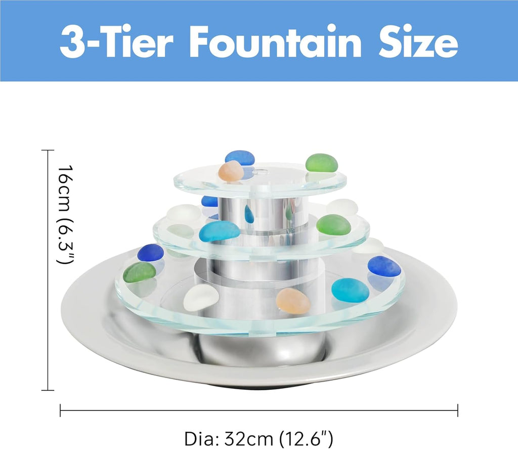Indoor Tabletop Fountain 3-Tier Waterfall, Zen Meditation Fountains with LED Light, Home Desktop Soothing Sound Meditation Relaxing Water Feature for Office Room Table Decoration