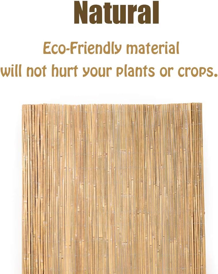 Mininfa Natural Bamboo Slat Screening, Eco-Friendly Privacy Slat Fence, Bamboo Screen Panel Roll for Balcony or as Wind and Sight Protection (2m x 4m)