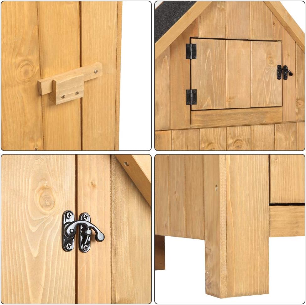 Outvita Outdoor Storage Cabinet, 70in Wooden Vertical Garden Tools Shed, Patio Storage Organizer with Latch & Waterproof Roof for Yard Deck Lawn Farmland Equipment(Natural)