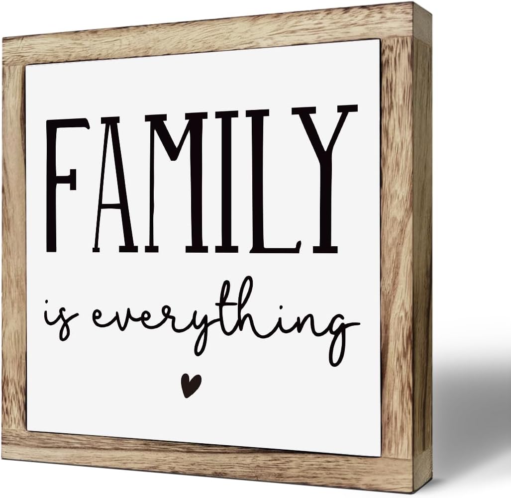 Farmhouse Home Decor, Living Room Decor for Shelf, Home decoration Accent, Rustic Tabletop Decoration, Inspirational Family Signs, Wooden Plaques Box Signs, Family is Everything Sign 9.8 * 9.8 Inch