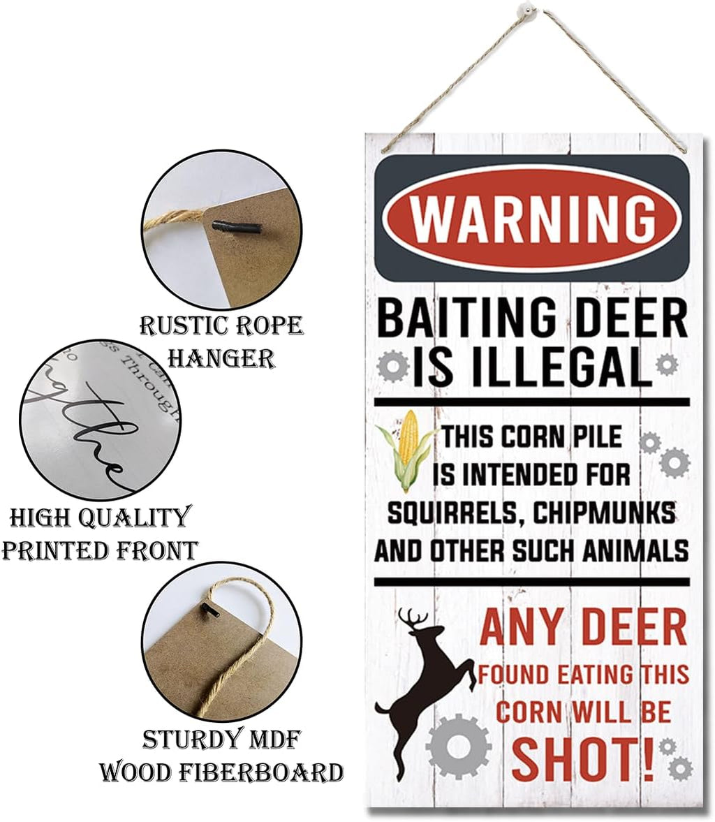 Warning Signs, Funny Hunting Sign Wall Decor, Baiting Deer Is Illegal Sign, Decorative Wood Hanging Wood Plaque, Man Cave Bar Cabin Decor, Pub Decor, Farmhouse Wall Decor for Coffee & Bar