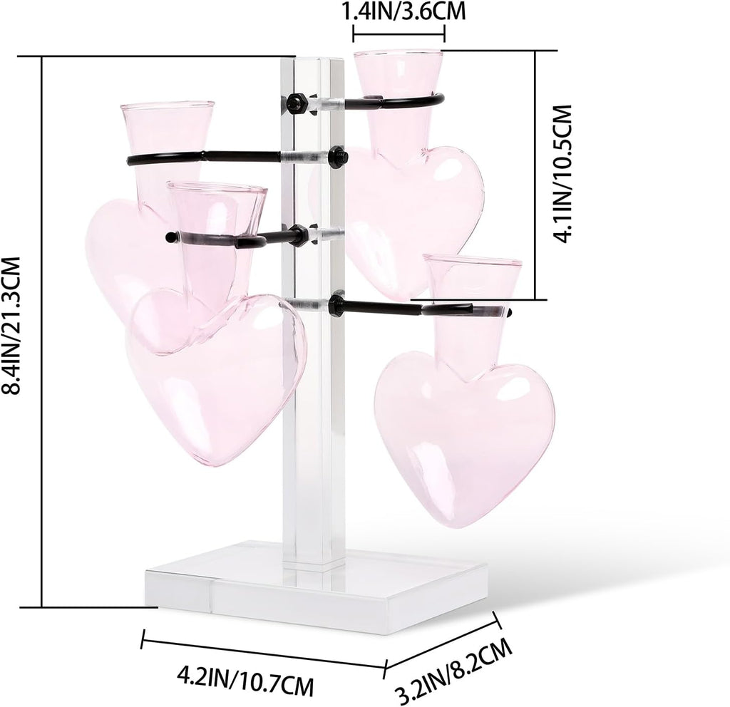 Clear Plants Propagation Stations Terrarium Kit Birthday Gift for Women for Indoor Home Office Decor Acrylic Plant Accessories - 4 Love Hear Vase