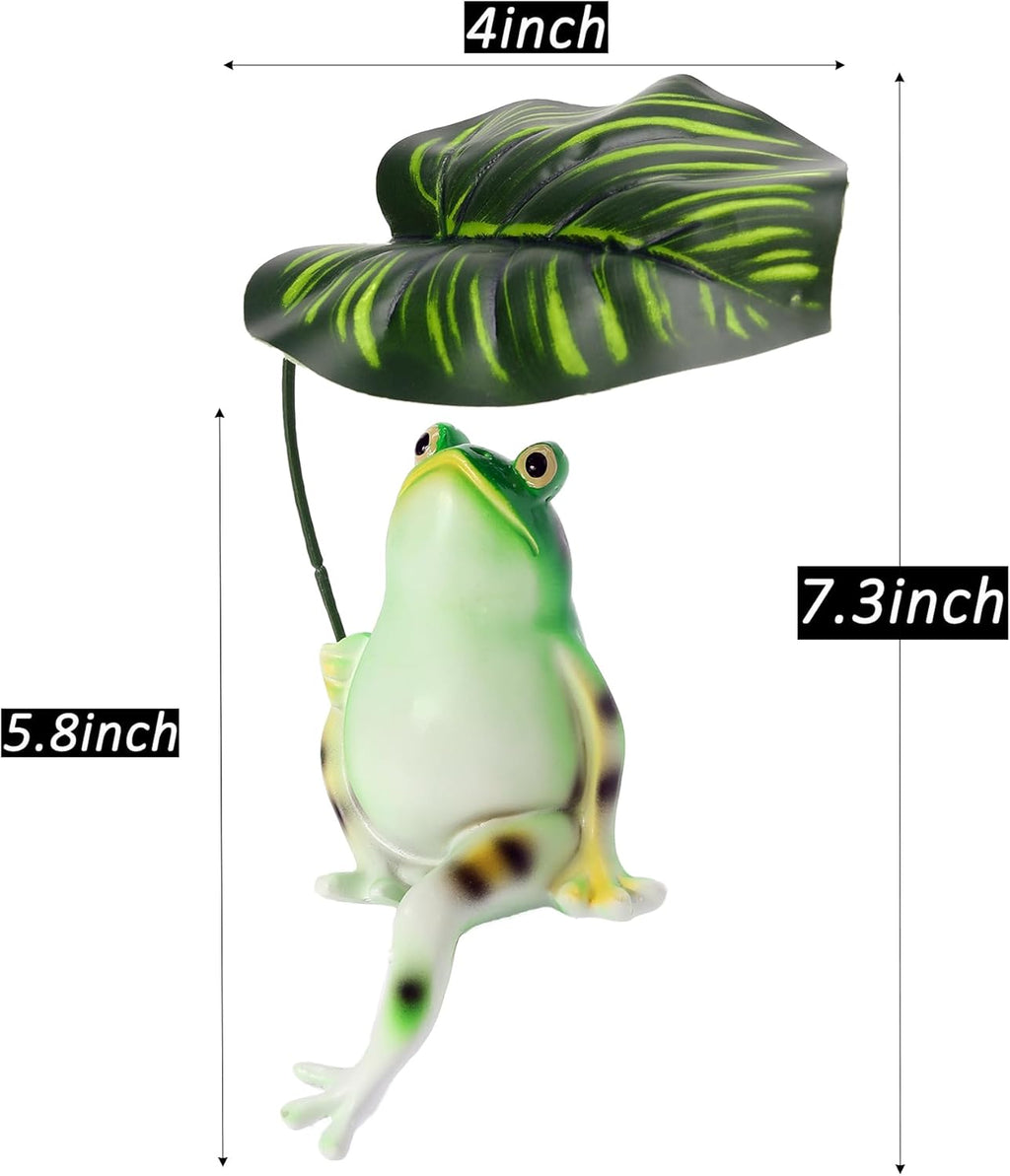 Frog Statue for Garden Outdoor Resin Frog with Leaf Umbrella Patio Lawn Porch Yard Indoor Home Decoration, Birthday Holiday Decor for Women Mom Grandma Garden Lovers
