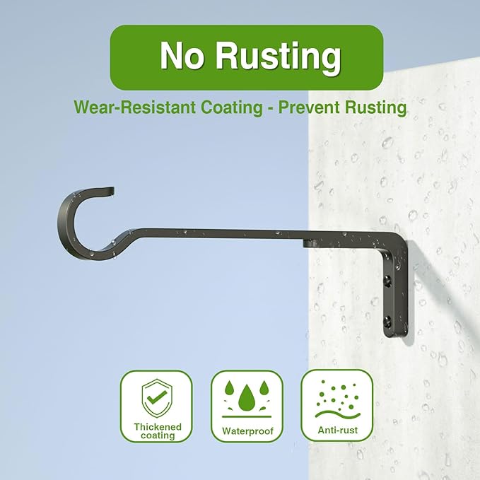 10 Inch 2 Pack Black Heavy Duty Outdoor Plant Hangers for Hanging Baskets, Iron Hanging Plant Brackets for Hanging Plants Outside, Metal Plant Hooks Plant Wall Hooks for Hanging Lantern, Bird Feeder