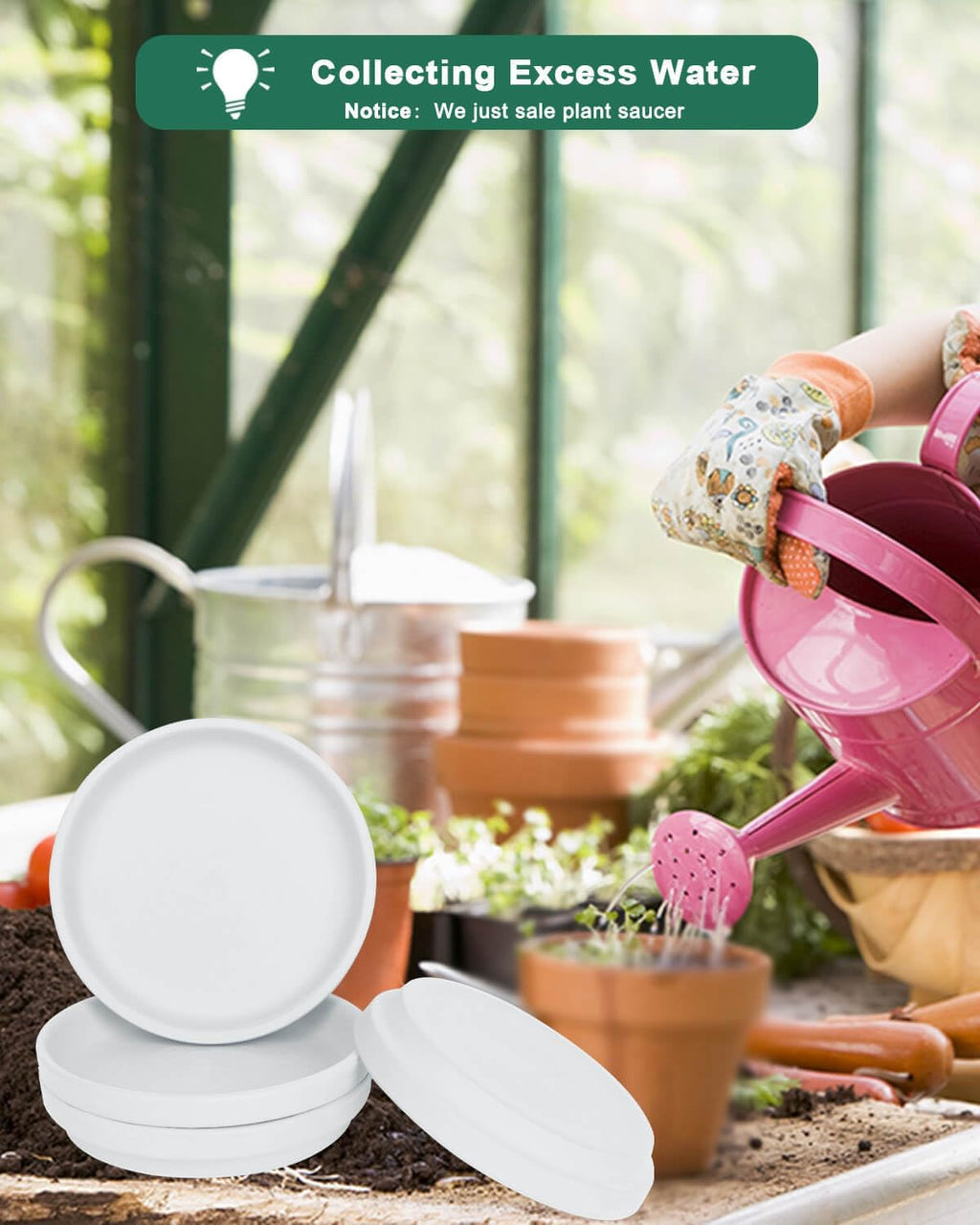 vensovo 8 Inch White Terracotta Plant Saucer Pots Tray - 4 Pcs Round Planter Saucers for Indoor & Outdoor Plants, Large Clay Trays Perfect for 7 Inch 7.5 Inch 8 Inch Flower Pot